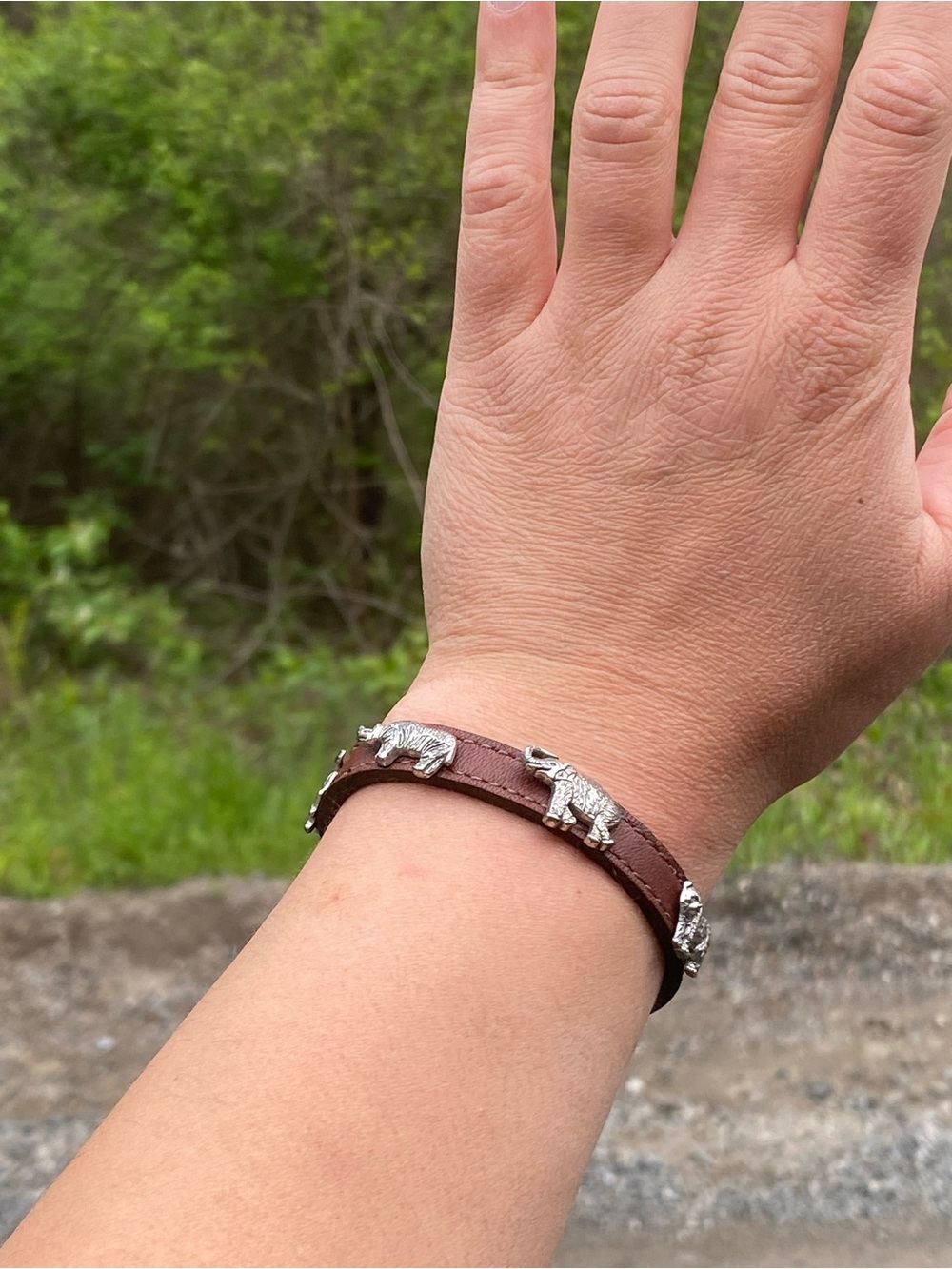 Brown Leather Belt Buckle Bracelet with Silver Animal Charms Rhino Zebra Bear - Picture 4 of 13